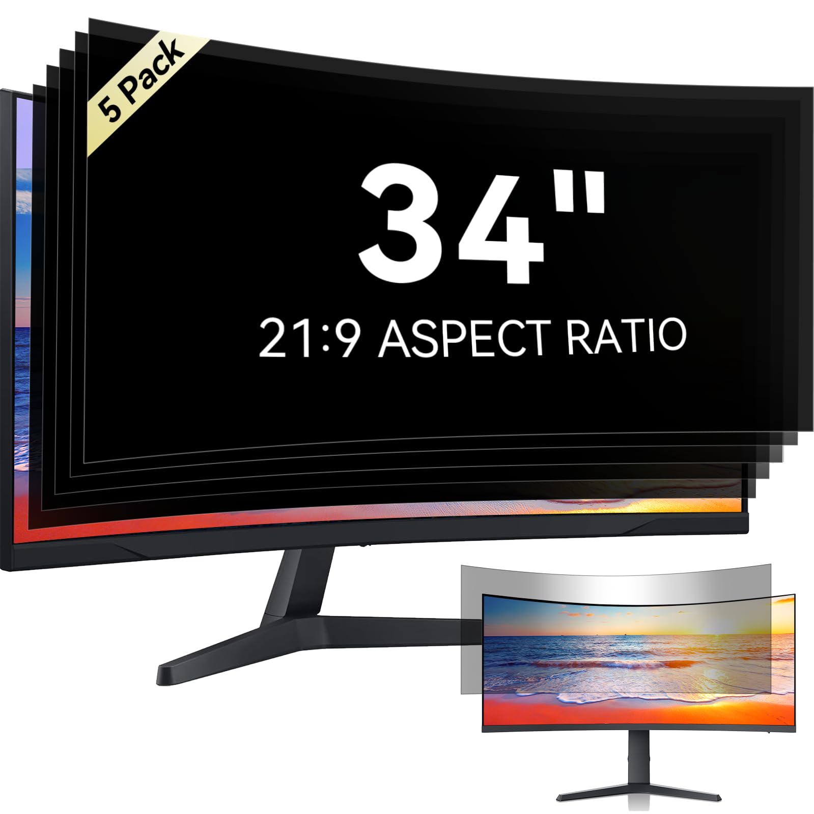 Photo 1 of [5-Pack] 34 Inch Computer Privacy Screen for 21:9 Widescreen Monitor, Anti Glare Anti-UV Eye Protection Desktop PC LED Monitor Filter, Removable Anti-Scratch Screen Film 34in