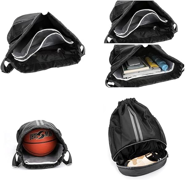 Mochila con cordón, bolsa de gimnasio de natación con compartimento para zapatos y bolsillo a prueba de humedad para mujeres y hombres, Azul marino 1 , Mochila con cordón - 3