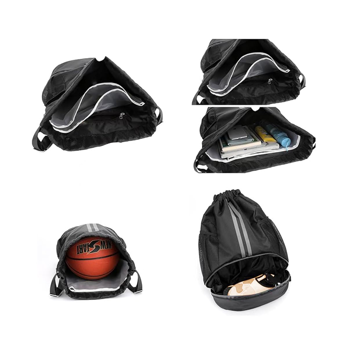 Mochila con cordón, bolsa de gimnasio de natación con compartimento para zapatos y bolsillo a prueba de humedad para mujeres y hombres, Azul marino 1 , Mochila con cordón - 4