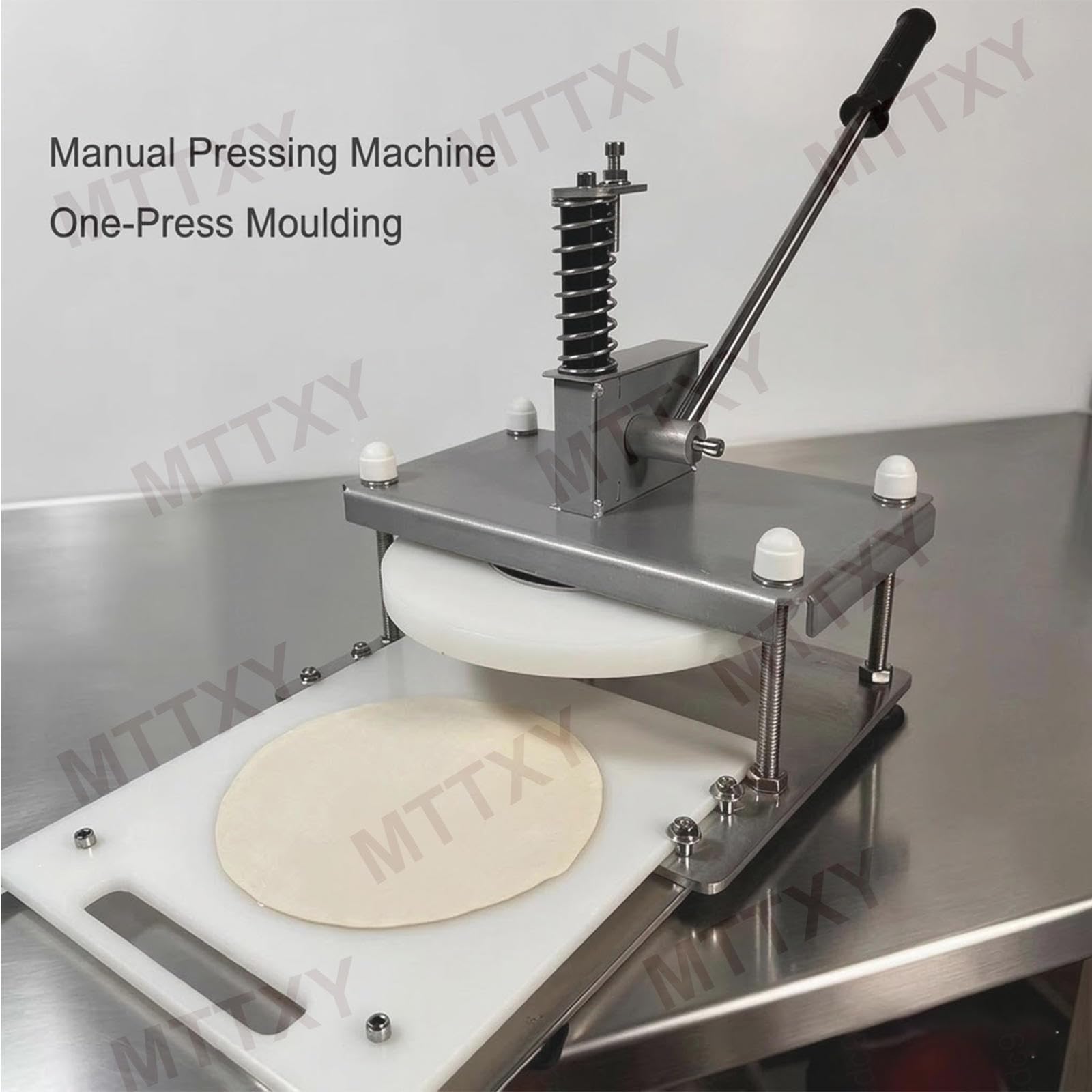 Kommerzielle manuelle Teigpresse, Edelstahl-Tortilla-Presse und Pizzakrusten-Maschine, robuste Handpresse mit Zugplatte für Chapati, Fladenbrot