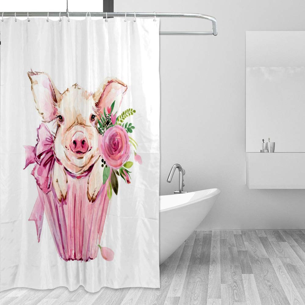 Rideau de douche anti éclaboussures motif cochon aquarelle pour enfants