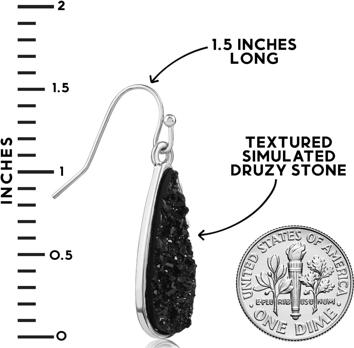 Teardrop Dangle Earrings for Women with Simulated Druzy Stones, in Gold, Rose Gold, or Silver Tone - Image 4