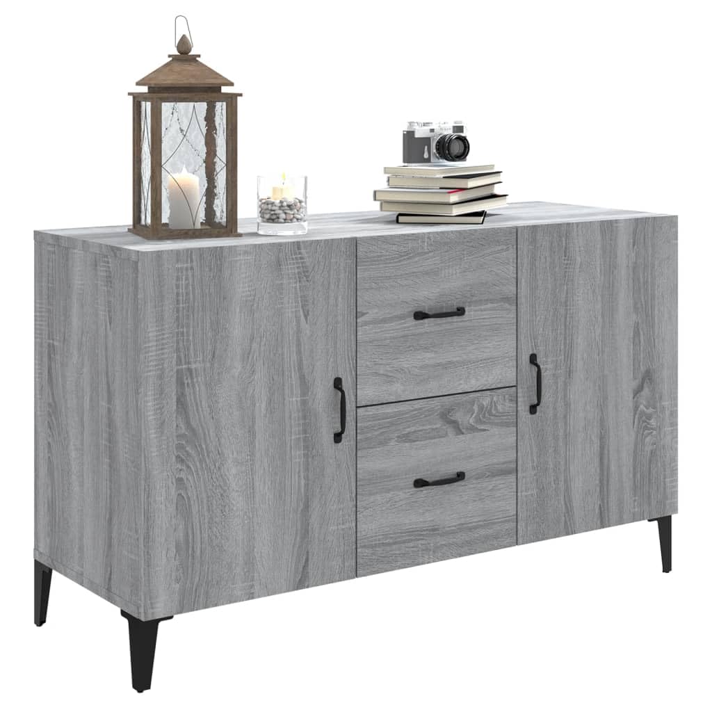 Credenza grigia Sonoma 100 x 36 x 60 cm, elegante materiale in legno con 2 ante e 2 cassetti, cassettiera salvaspazio per soggiorno, cucina, corridoio e camera da letto