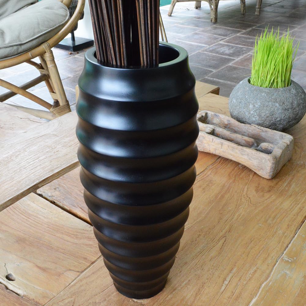 Amazon.co.jp: フラワーベース チーク 30cm 黒 D 花器 花瓶 木製 卓上