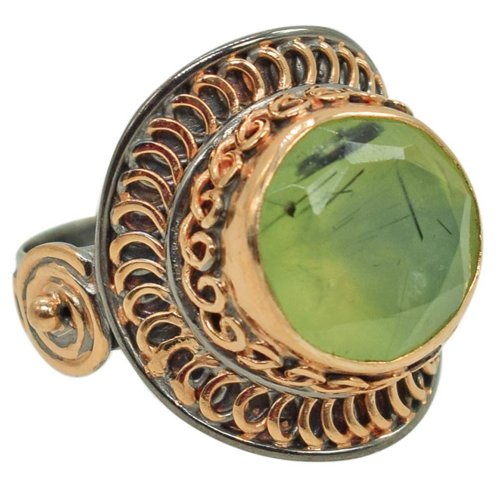 Anello RI-4204-A in argento sterling 925 rodiato nero con pietra preziosa di prehnite naturale, Pietra preziosa, Prehnite