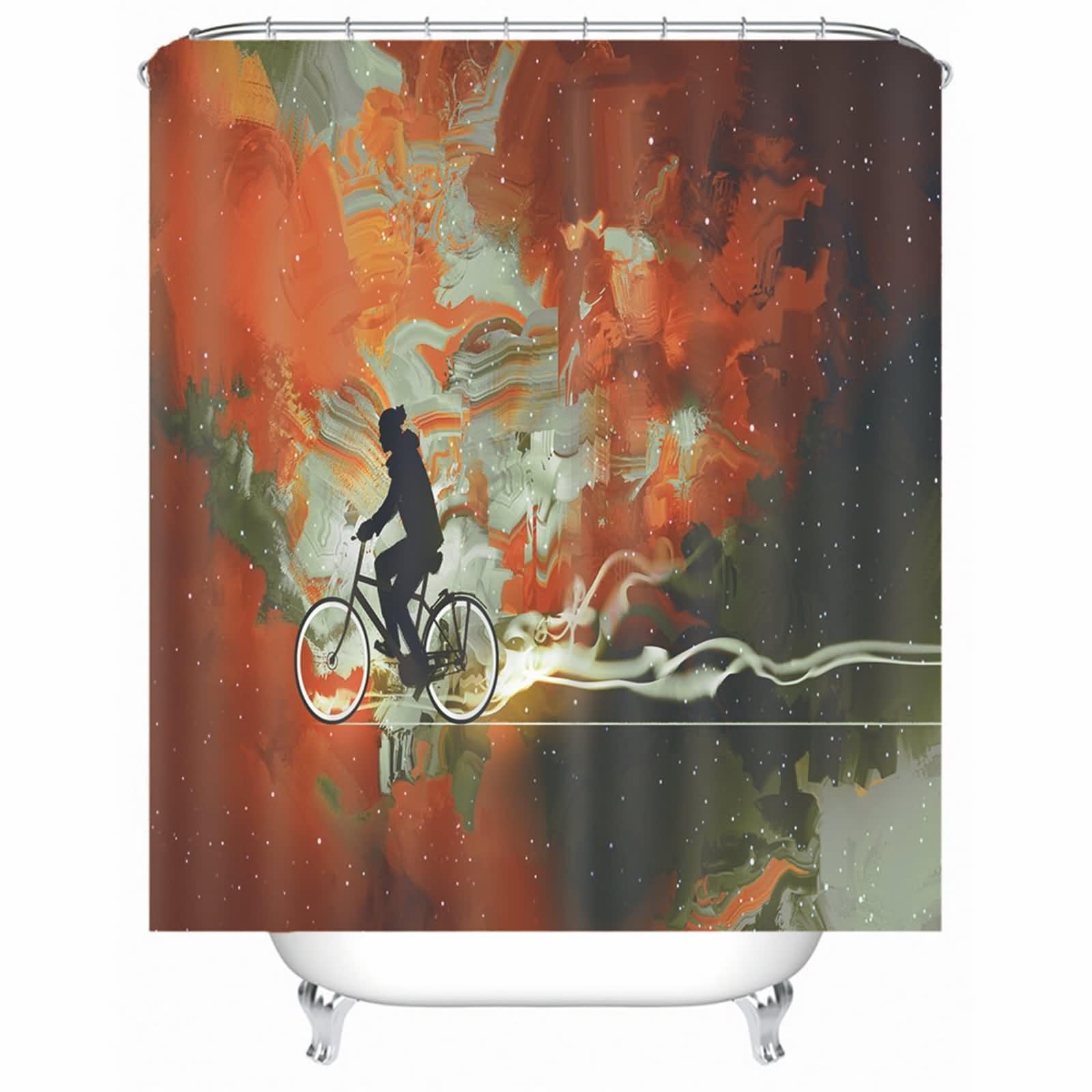 Rideau de douche cycliste orange 200x180 pour baignoire et salle de bain lumineuse