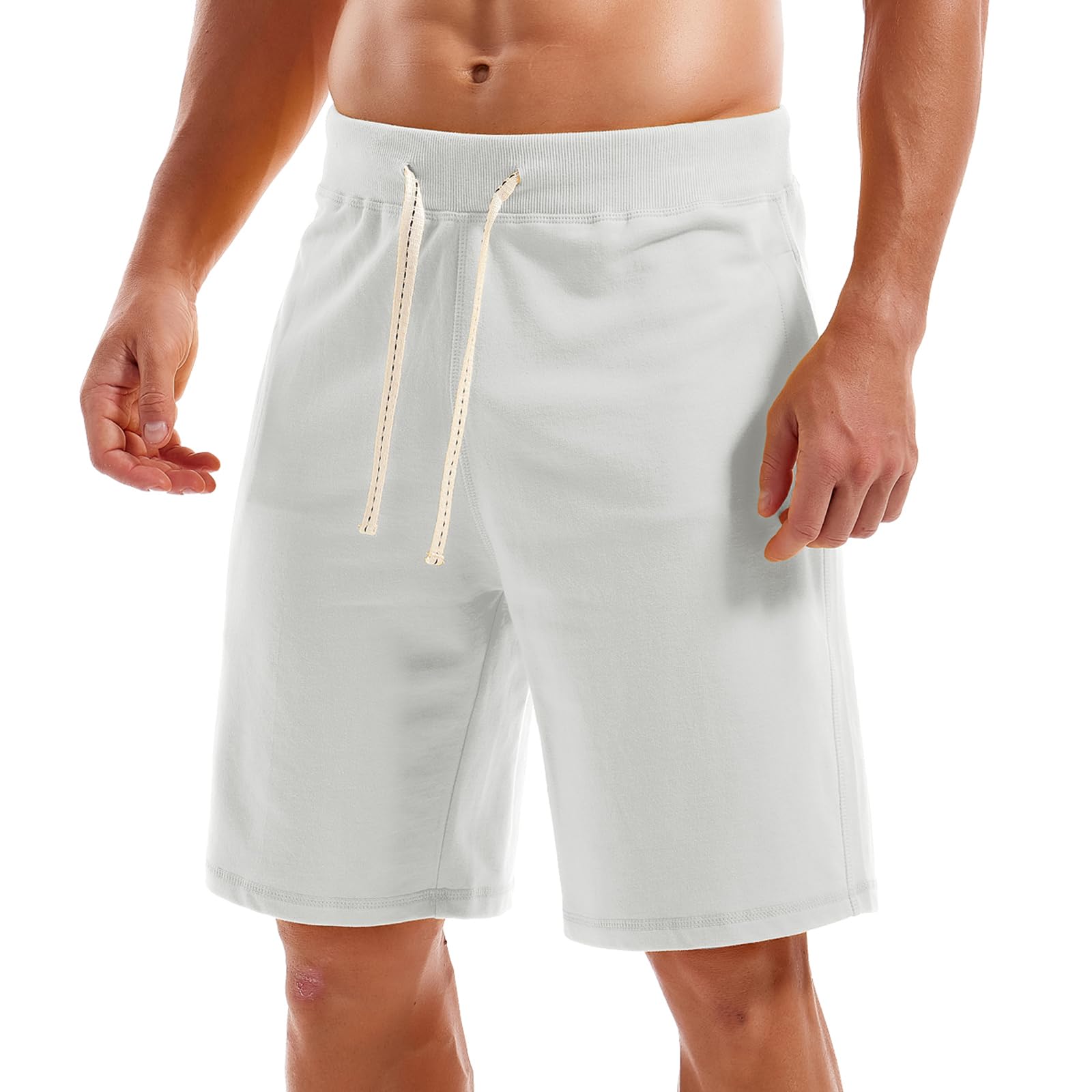 Amy Coulee Men's Beige Cotton Shorts Casual Sports Shorts With Pockets Athletic Workout Shorts (Large, )