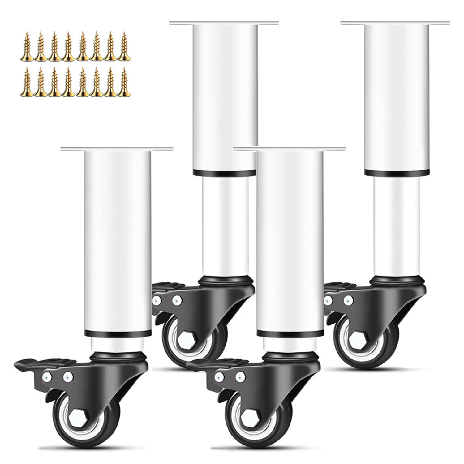 YIMINI 4Pcs Metal Adjustable Furniture Legs With brake lock, Height Adjustable Furniture Legs, 360° Swivel Heavy Duty Replacement Furniture Support Legs, for Cabinet Bed Sofa Table (24–36cm (white))