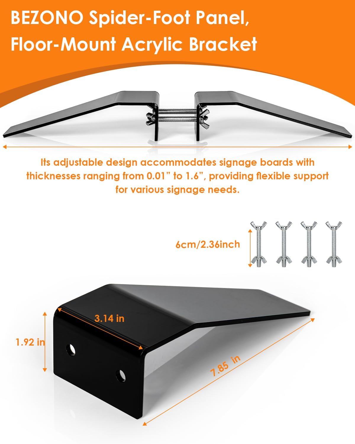 8 Pcs (2 Sets) Acrylic Spider Feet Sign Holder Base, Adjustable Heavy Duty Floor Standing Display Stand for Indoor & Outdoor Advertising, Fits Boards up to 72" High & 0.25" to 2" Thick (Base Only)