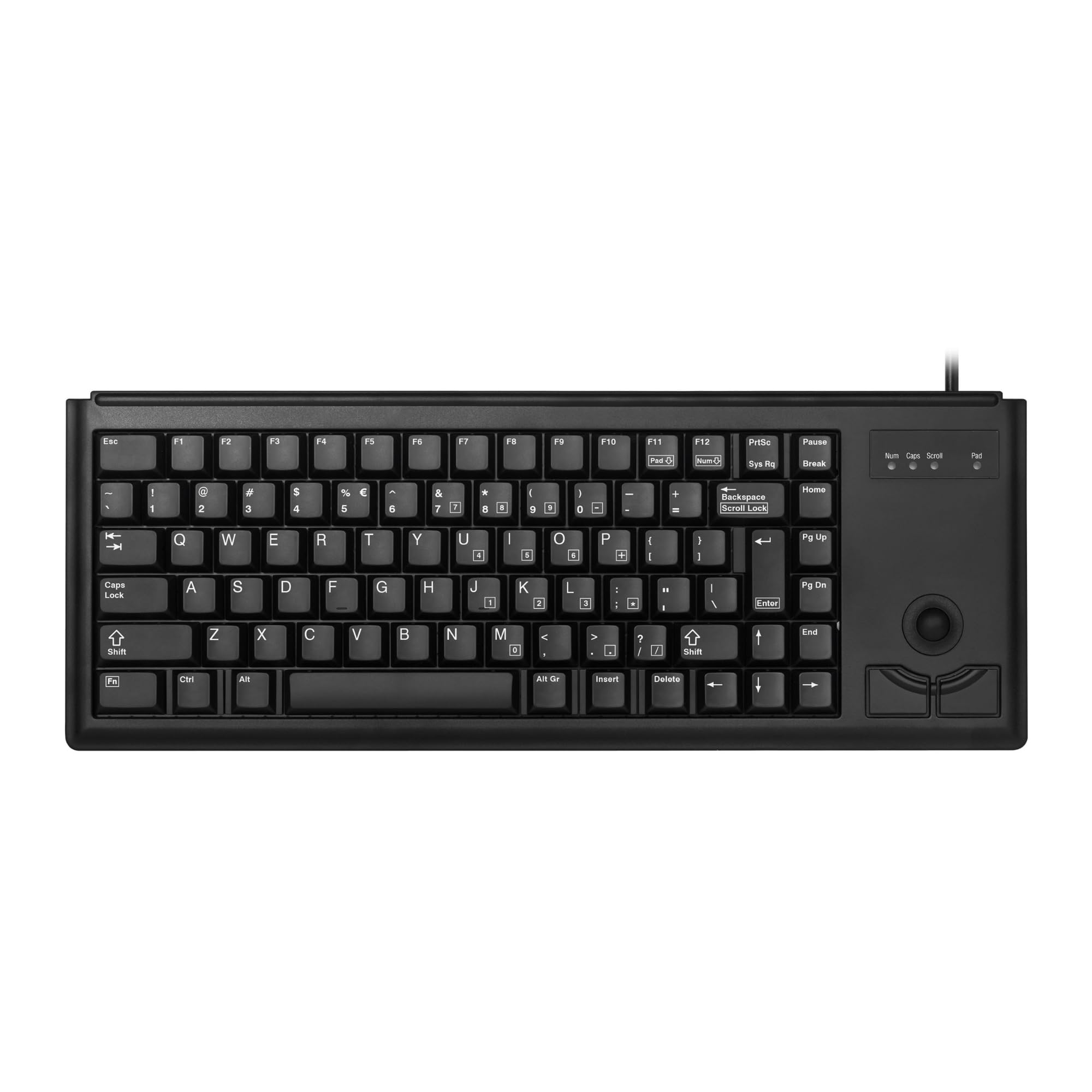 CHERRY Tastiera compatta G84-4420, Layout Internazionale, Tastiera QWERTY, Tastiera cablata, Tastiera Meccanica, Meccanica ML, trackball Ottica Integrata più 2 Pulsanti del Mouse, Nero