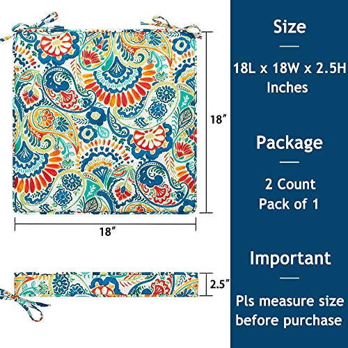 Magpie Fabrics Square Corner Seat Cushion, 18" X 18" X 2.5", 2 Pack, Indoor/Outdoor Waterproof Weather Resistant Universal Chair Pads For Patio Garden Dining - Paisley Multi #TOP1