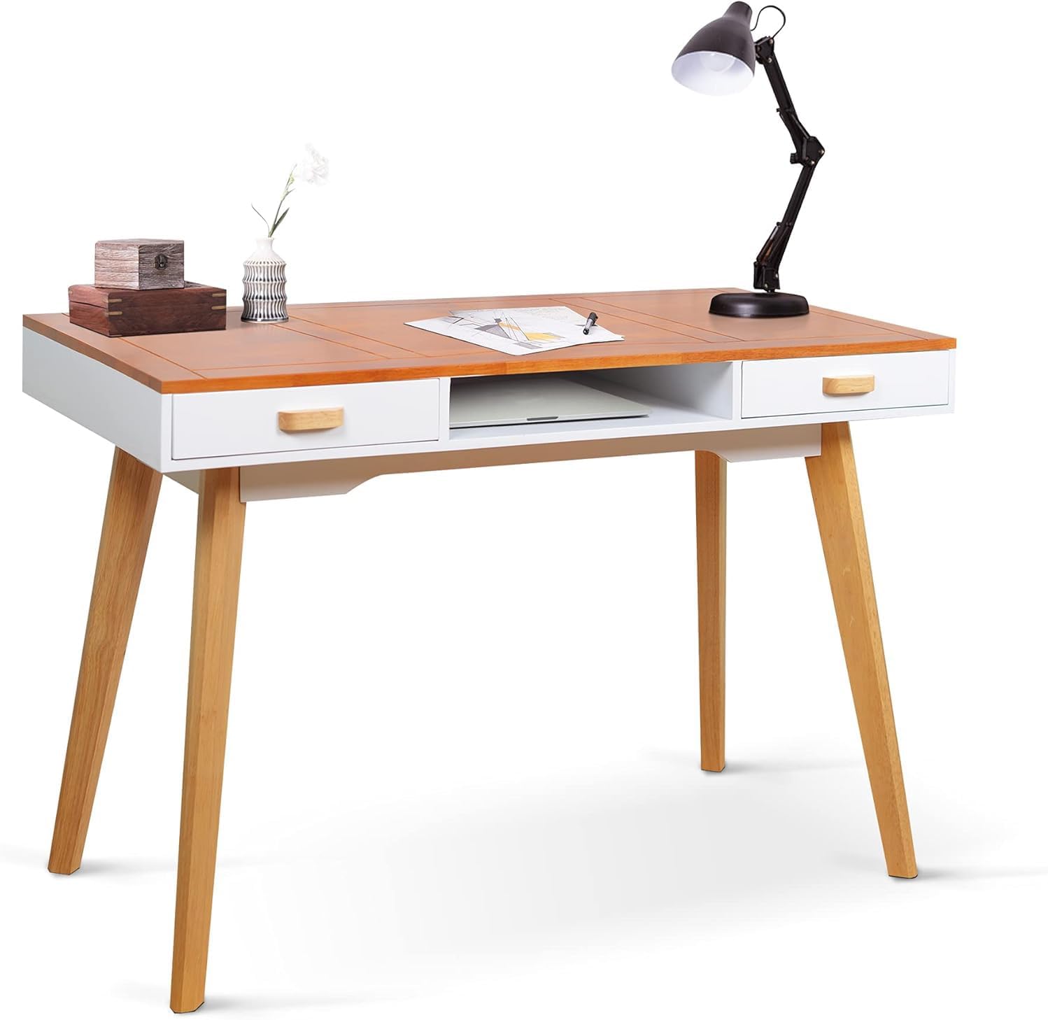 42" Home Office Desk with File Drawer, Modern Computer Table with Laptop Storage Space, Student Girls Desks Teens Writing Table