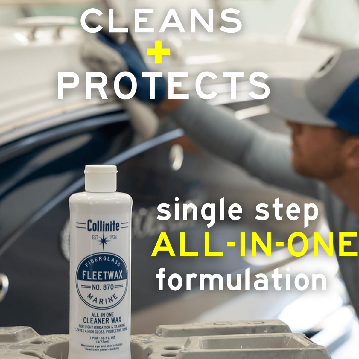 COLLINITE No 870 Marine Fleetwax 2in1 Boot Politur Versiegelung Set | Gelcoat Versiegelung GFK Pflege | wasserabweisende Lackvesiegelung Schutz vor Salz, Wasser & UV mit 2 Premium Poliertücher