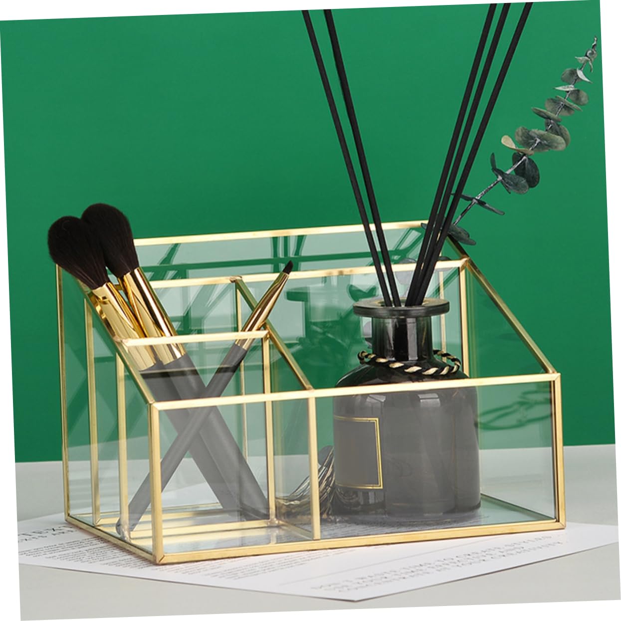 Alipis Organizer Design Raffinato in Lega per Cosmetici in Vetro Cornice Grande Capacità per Pennelli Trucco e Rossetti per Bagno e Salone Professionale