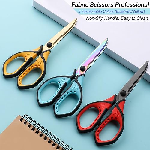 Miniatura 4 de Tijeras de 7 pulgadas para estudiantes, tijeras antiadherentes de titanio, paquete de 3, tijeras multiusos con funda protectora para tela, papel,