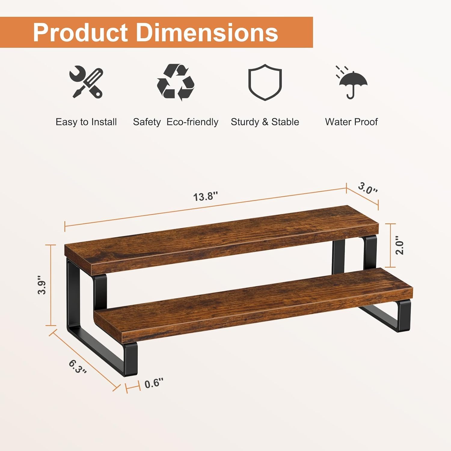 WOOD ART STORE 2-Tier Rustic Wood Shelf Organizer For Bathroom Kitchen – Countertop Display Rack for Kitchen, Bathroom, Makeup, Perfume, Spices | Tiered Wooden Stand | 30x15x10 cm (2 Tier) 4