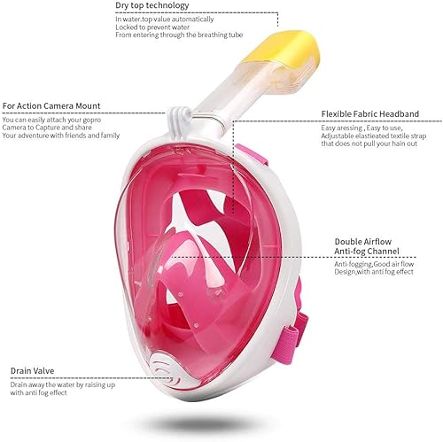 Miniatura 3 de MountDog Máscara de esnórquel de cara completa con vista panorámica y soporte de cámara de acción, diseño antivaho y antifugas, máscara de buceo