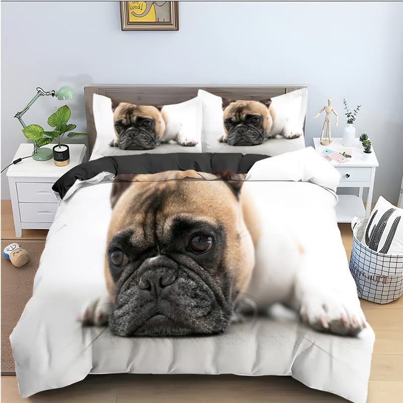 Parure de Lit 160x200 Chien avec Housse de Couette Microfibre et Taies d'Oreiller