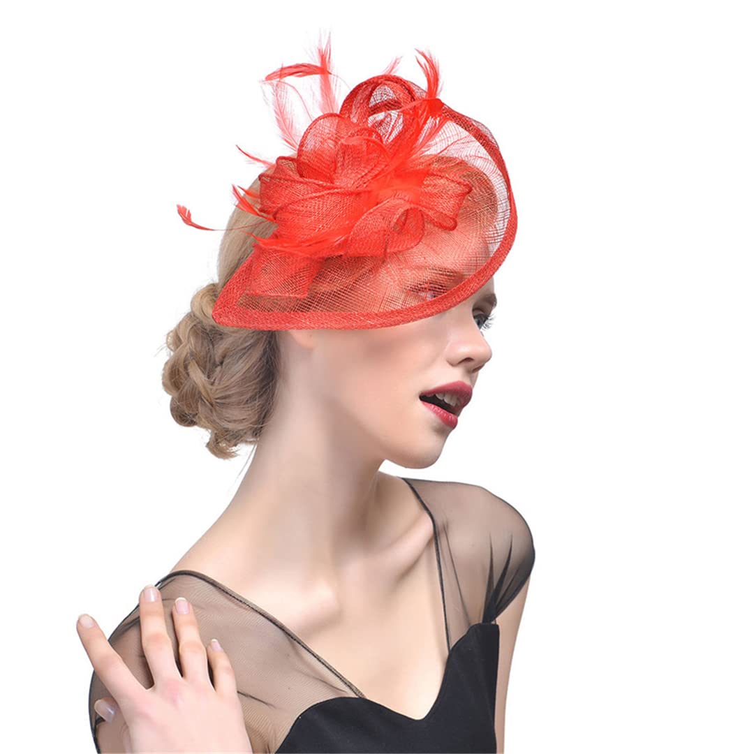 fascinator, Kapelusz fascynatorów z siateczki, damski, weselny, koktajlowy, herbaciany, imprezowy, jednolity, kwiatowy, piór, nakrycie głowy, spinka do włosów