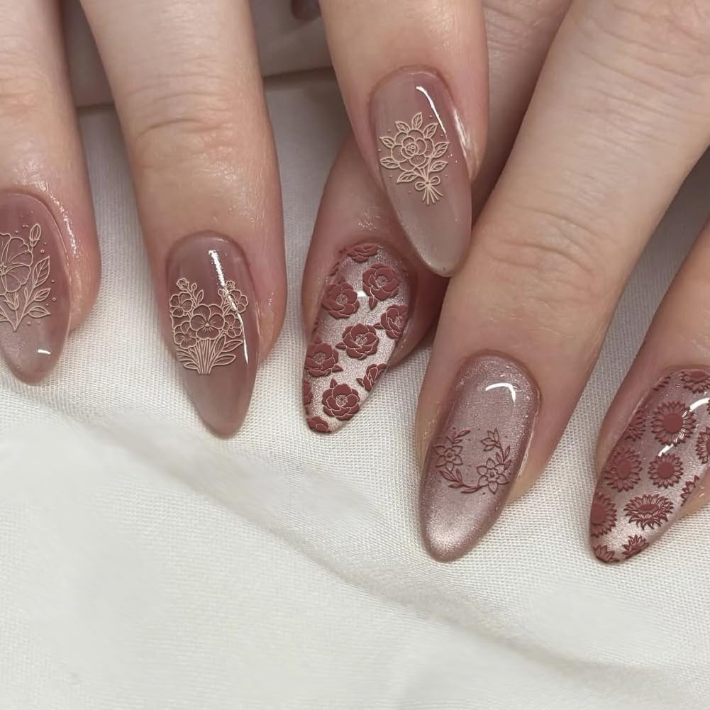 PH PandaHall 131 Pattern Flower Nail Stamping Plates 3pcs Floral Vase Nail Art Templates Rose Daisy Tulip Nails Art Stencils Wreath Butterfly Nails Design Stamp for Women DIY Manicures Salon Printing