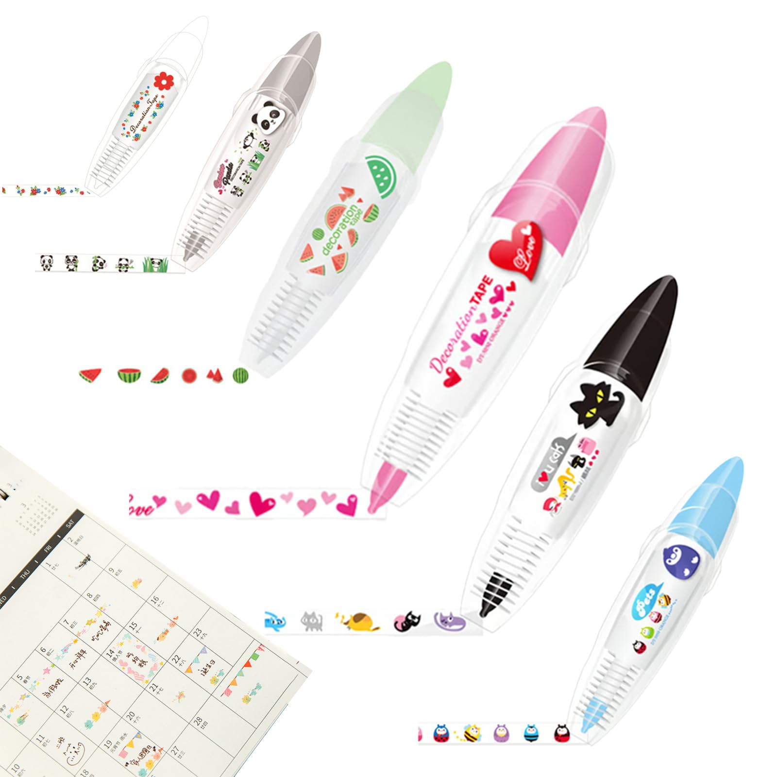 6/12pcs DIY Cute Animals Press Type Decorative Pen, Creative Cartoon Pattern Lace Correction Tape for Diary Scrapbooking Class Rewards (6pcs B)