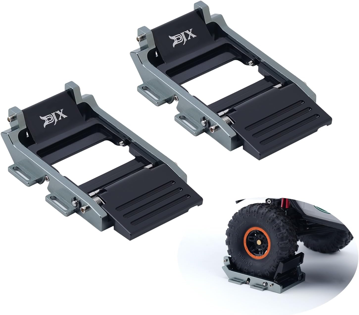 DJX RC Automatic Tire Lock Trailer Anti-Sway for 1/18 1/24 Axial SCX24 GT24 FCX24 TRX4M FCX18 UTB18 Etc RC Crawler Car (Titanium)