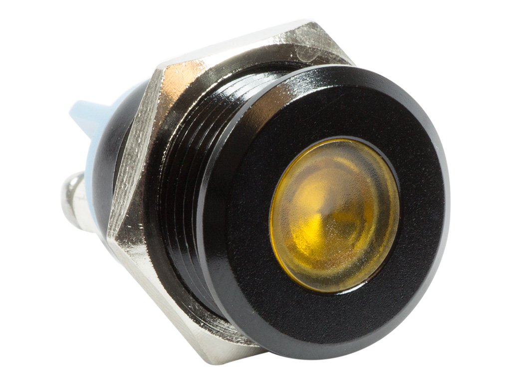 Alpinetech Black 16mm 5/8" 12V LED Metal Indicator Pilot Custom Dash Light Lamp (Yellow)