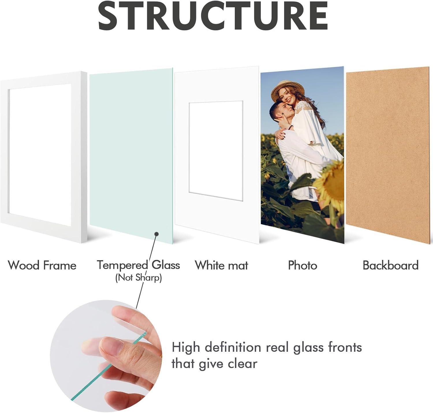 Golden State Art, Set of 2 White Photo Wood Frame 11x14 with Real Glass Mat for 8x10 Picture