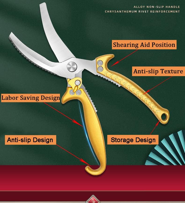 Miniatura 3 de Tijeras de cocina, tijeras de cocina de acero inoxidable resistentes con borde dentado, tijeras profesionales ultra afiladas para pollo, carne,