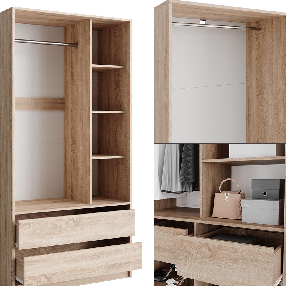 Vicco Armario Elmo, Sonoma, 280 x 200 cm Lote de 3, para un Almacenamiento Flexible de Todo Tipo de Prendas de Vestir