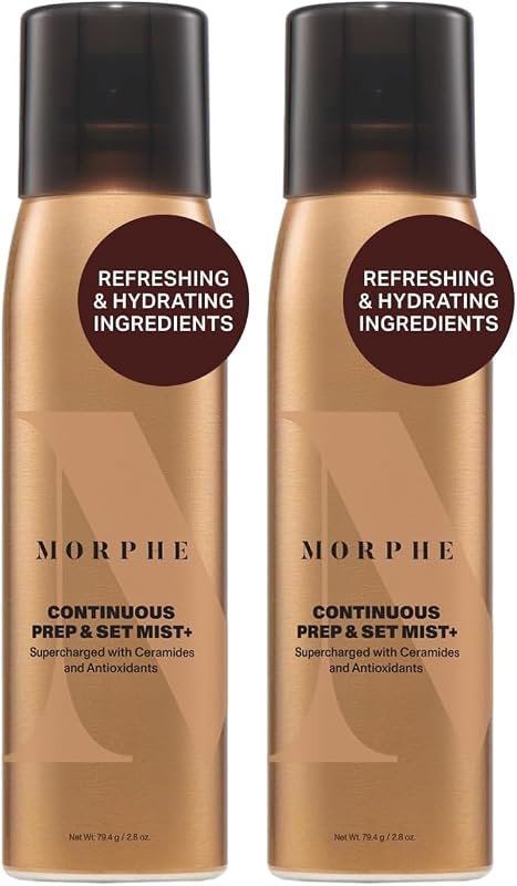 Bruma facial MORPHE Continuous Prep & Set com ceramidas e antioxidantes, 2,8 oz, pacote com 2