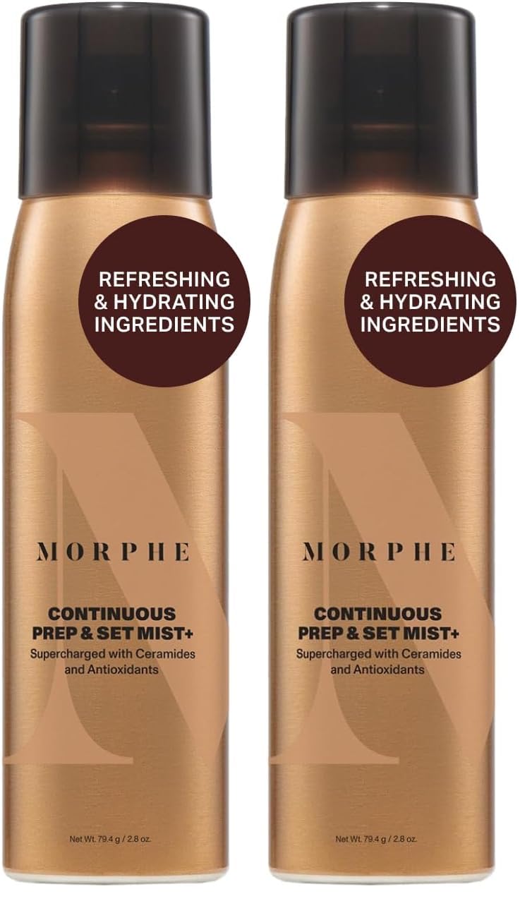 Morphe Continuous Prep & Set Setting Spray - Hydrating Setting Spray for Makeup & Skin Prep - Enriched with Ceramides and Antioxidants for a Radiant Finish (2.8 oz) (Pack of 2)