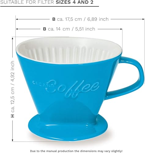 Miniatura 2 de Creano Gotero de café de porcelana XXL azul  Cerámica Cone Brewer  Pour Over Coffee Maker  Filtro tamaño 4  gran calidad 800 gr28 oz  6 colores