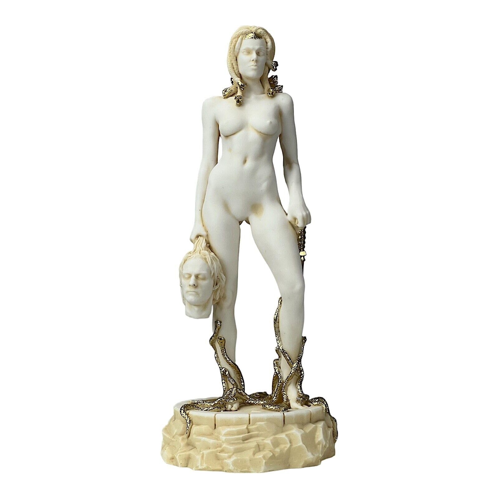 Medusa mit Kopf des Perseus Me Too Bewegung, Statue, Skulptur, Antikfarbe, 25 cm