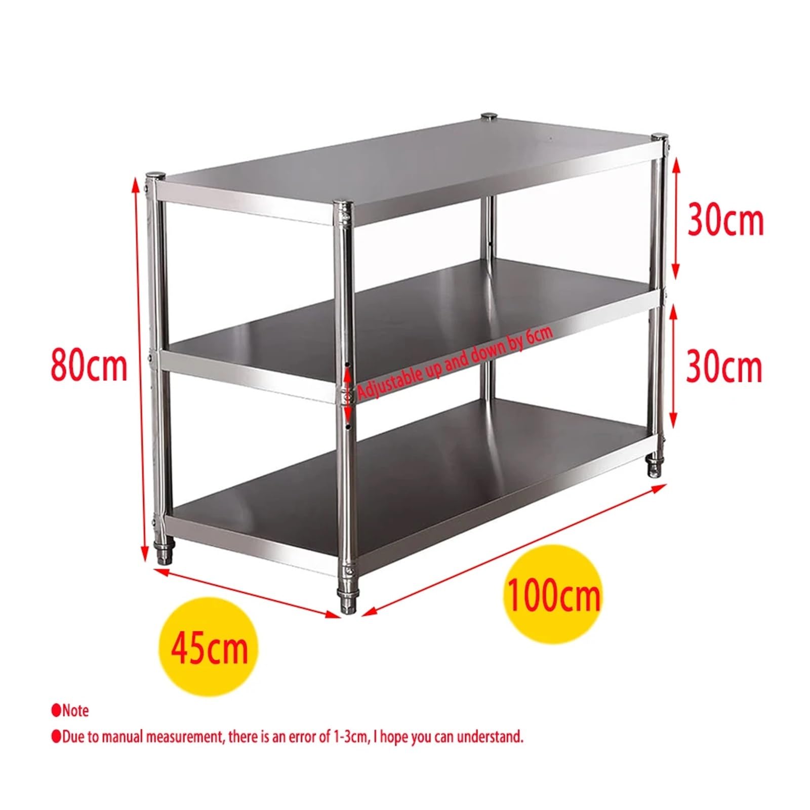 Scaffale da cucina a 3 ripiani in acciaio inox – Heavy Du scaffalatura, tavolo da lavoro per ga, ristorante e casa, 100 x 45 x 80 cm mensola industriale