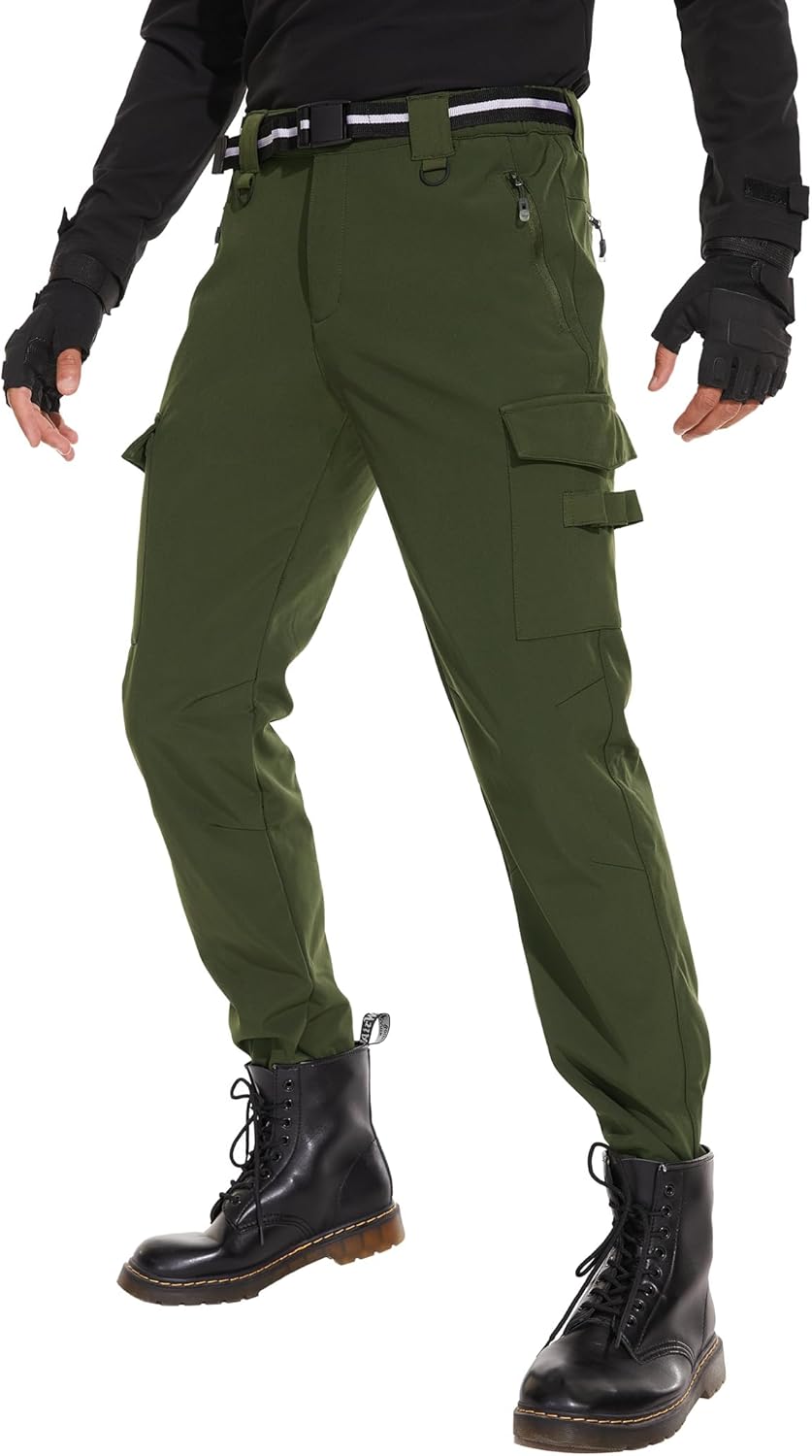 MOURCE Mens Fleece Lined Hiking Pants Waterproof - Insulated Outdoor Snow Ski Pants for Men