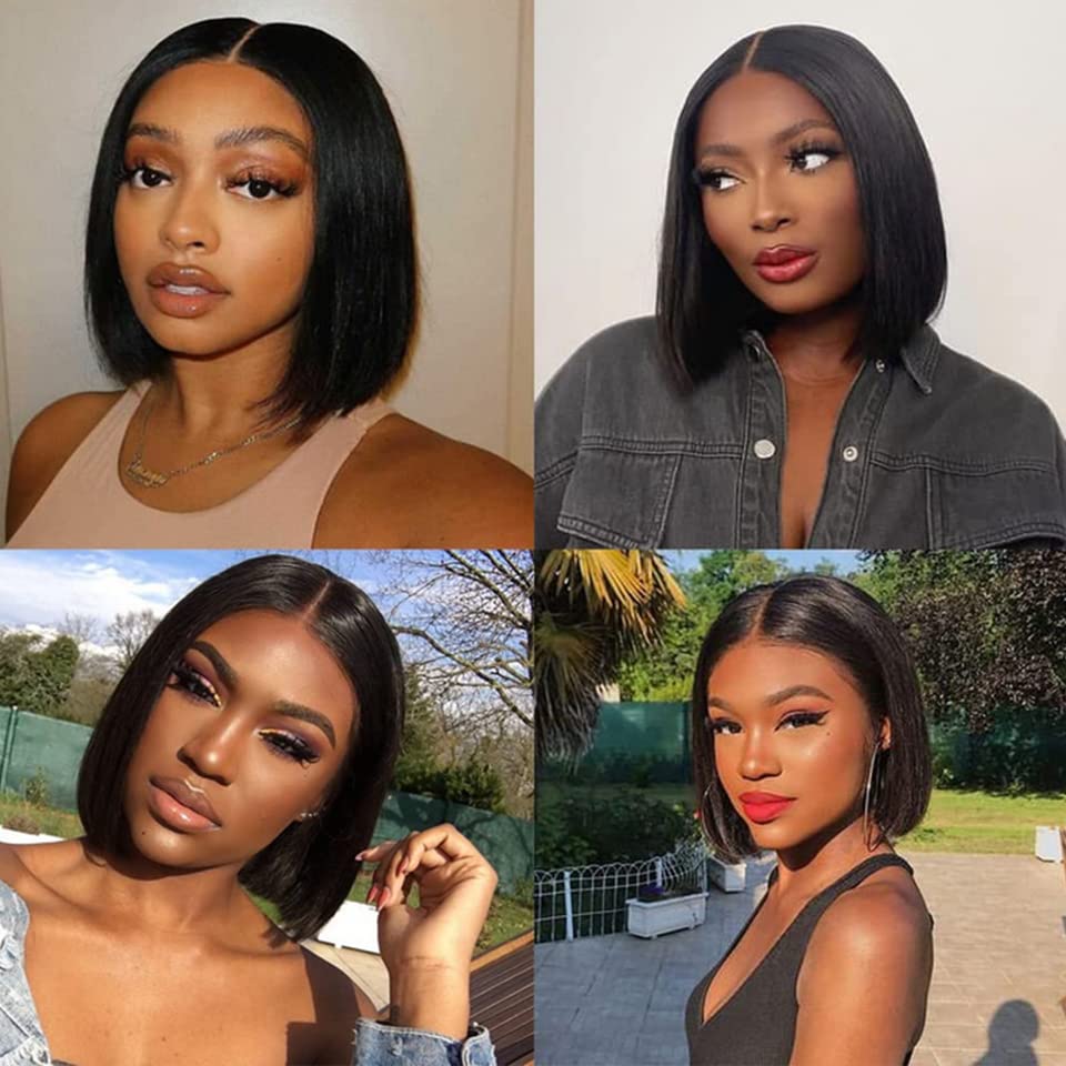 Miniatura 4 de Spotlight Pelucas de cabello humano lacio con encaje frontal de 4 x 4 para mujeres negras, densidad del 180 %, peluca con cierre de encaje virgen