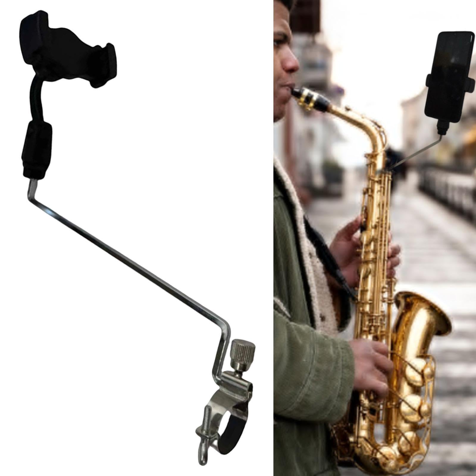 Colcolo Klarinetten-Telefonhalter, verstellbarer, robuster Instrumentenzubehör-Telefonhalterungsclip für Klarinettenauftritte von Blaskapellen