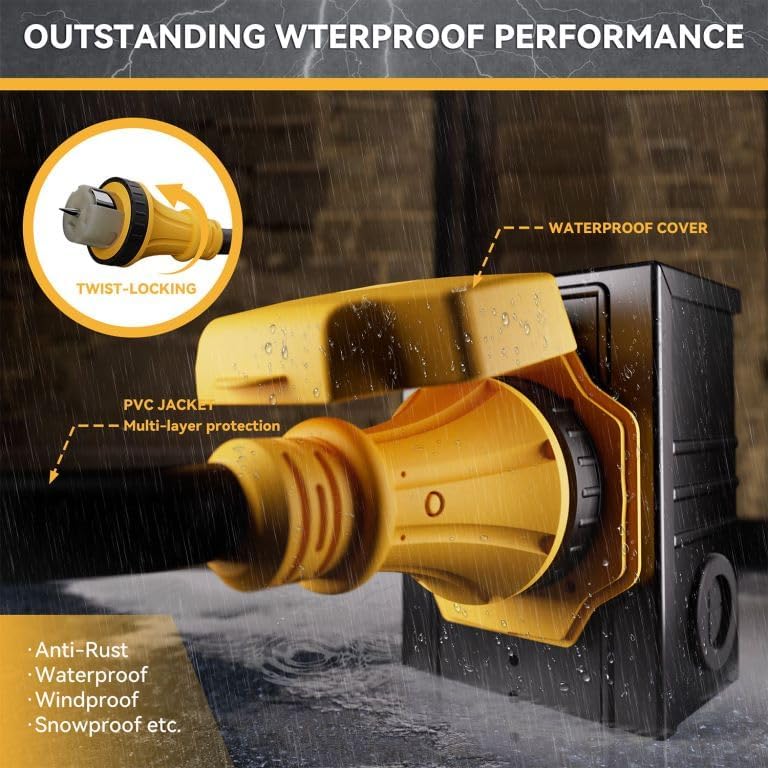 50AMP 15FT Generator Cord with Pre-drilled Power Inlet Box, 50 Amp 4 Prong, 125V/250V NEMA 14-50P Male to SS2-50R, STW 6/3+8/1 AWG Twist Locking with Inlet Box for Generator to House, UL&ETL Listed