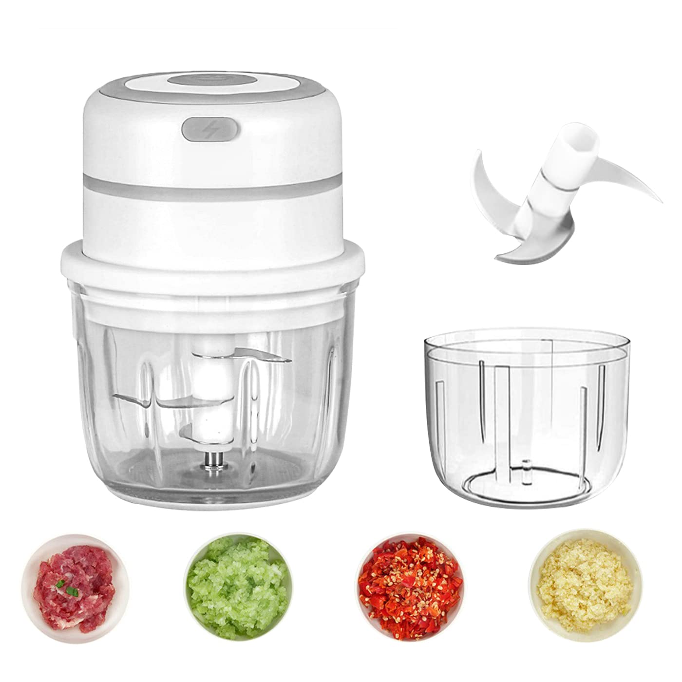Mini Food Chopper, Wireless Food Vegetable Processor Electric Portable Blender with USB Rechargeable + Stainless Steel 3 Sharp Blades Quick Slicing and Dicing (300ML)