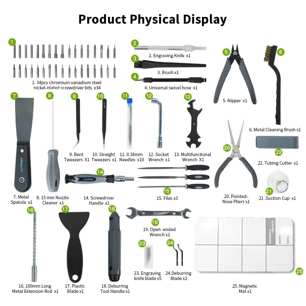 Creality Officiel Kit d'outils pour imprimante 3D, Kit d'outils pour imprimante 3D, 74 pièces Kit d'outils pour imprimante 3D avec sac de rangement pour accessoires d'imprimante 3D