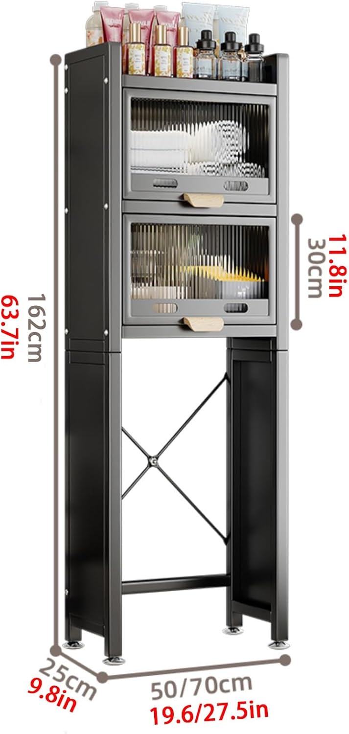 Over The Toilet Storage Cabinet, Metal Over Toilet Bathroom Organizer, Storage Cabinet Bathroom with Acrylic Cabinet Door, for Bathroom Washroom(50cm/19.6in)