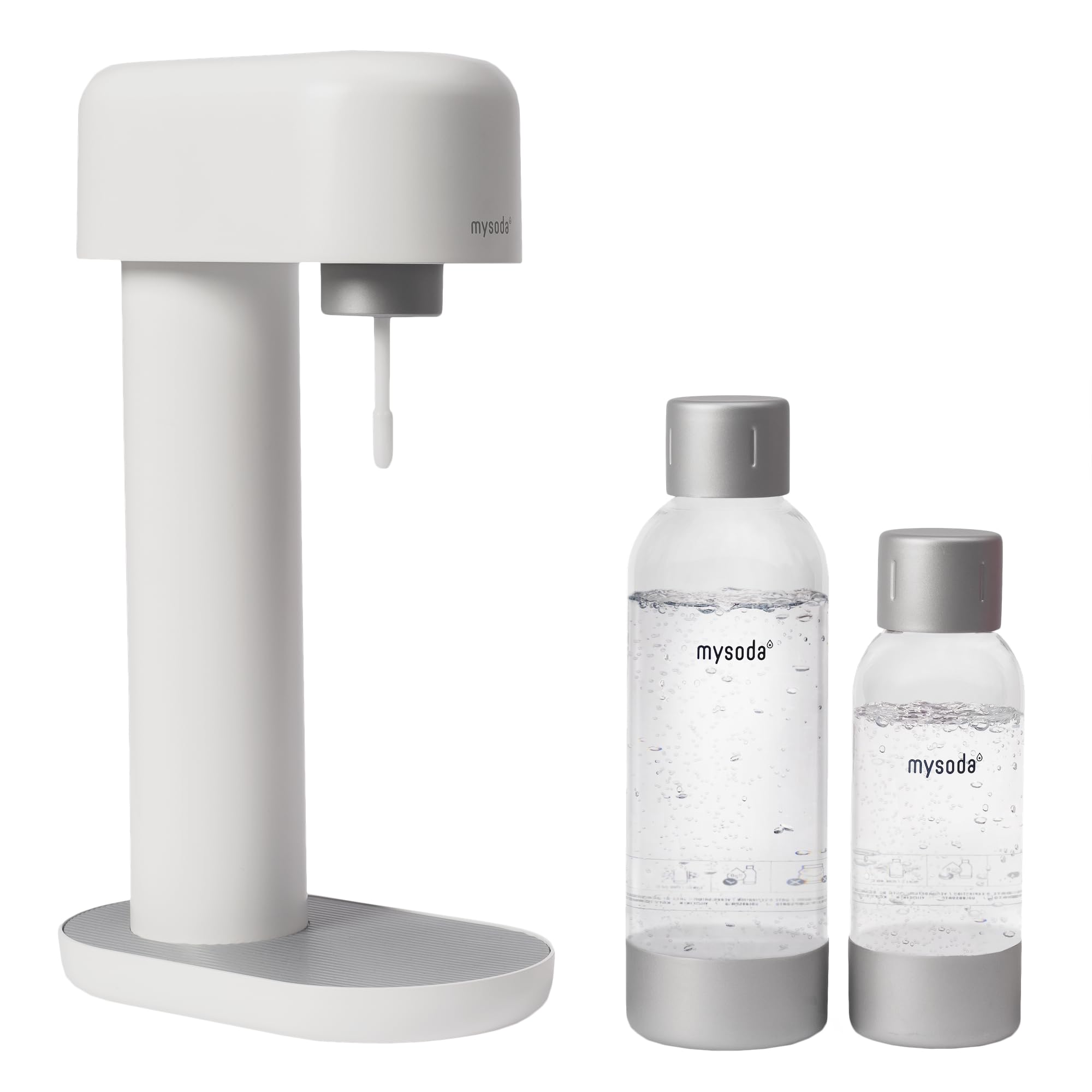 Mysoda: Ruby Set Wassersprudler - Weiß | aus Aluminum mit 1L und 0.5L Quick-Lock BPA-freien Plastikflaschen (ohne CO2-Zylinder)