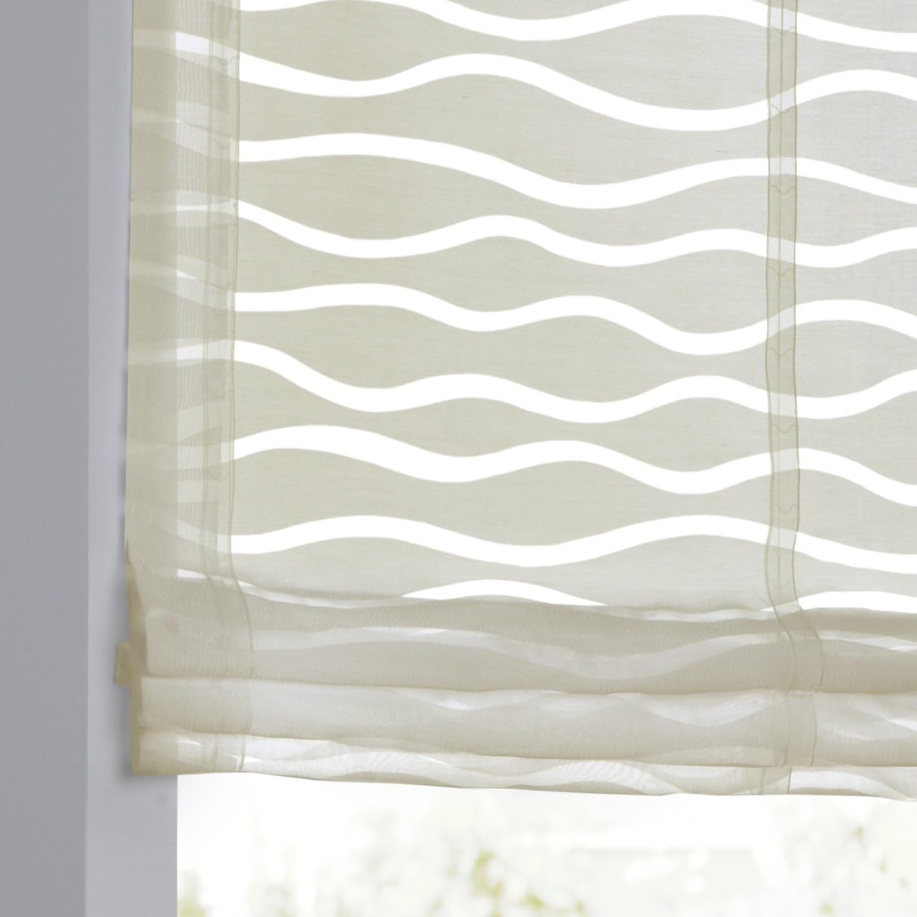 Raffrollo Enya Natur mit Ösen Raffgardine Ausbrenner Welle halbtransparent B 100 x H 140 cm