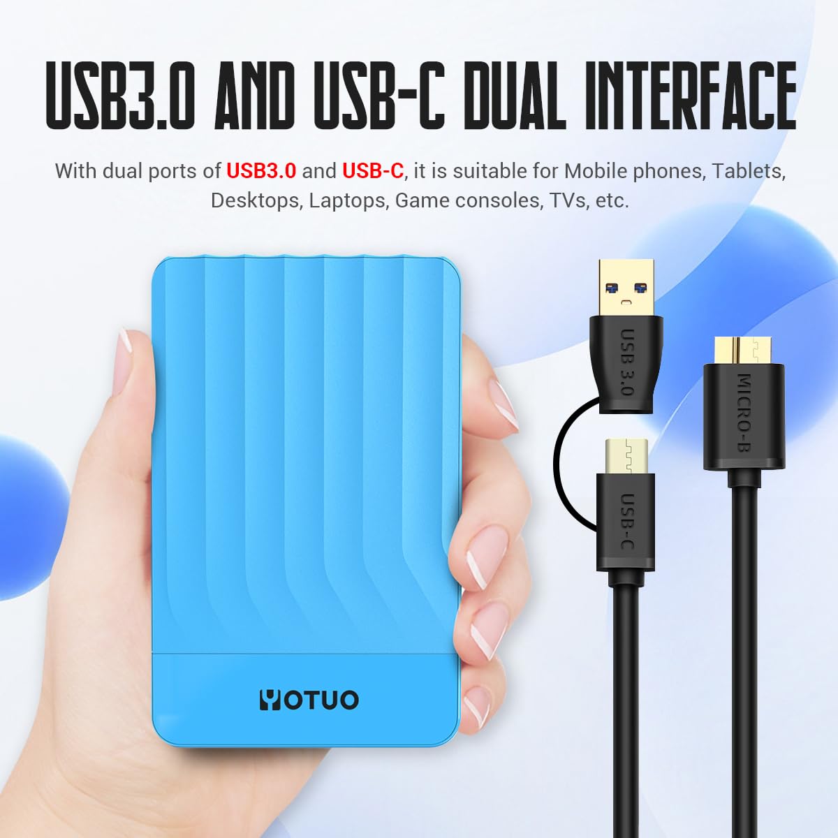 YOTUO Disco duro externo portátil de 750 GB, expansión de almacenamiento HDD móvil USB 3.0 para PC, Mac, escritorio, laptop, PS4, PS5, Xbox One X/S, Xbox 360, Xbox Series X/S, oficina y juegos (azul)