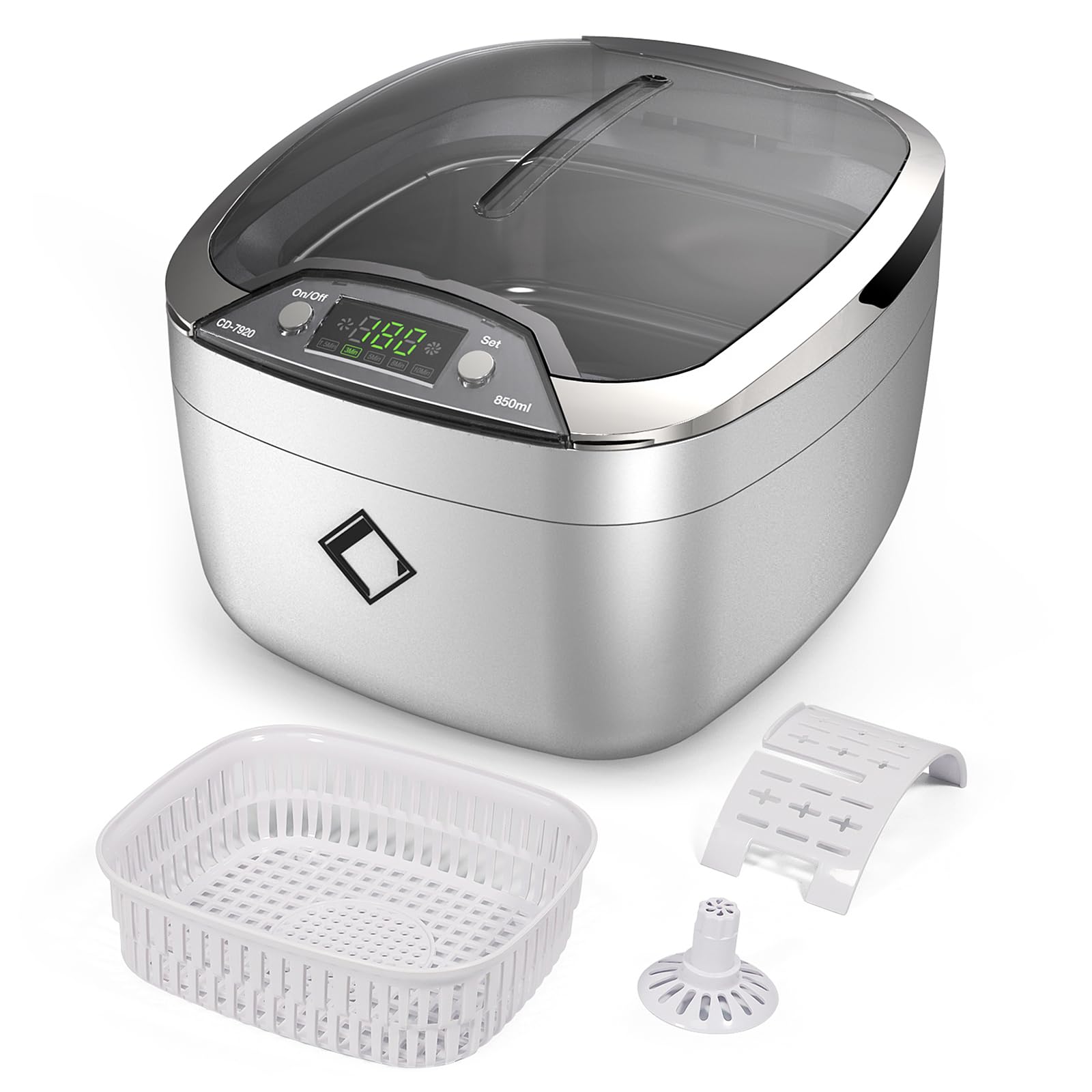 LifeBasis Dispositivo de limpieza por ultrasonidos, dispositivo ultrasónico de 850 ml, dispositivo digital con iluminación LED, limpieza de aparatos ortopédicos, baño ultrasónico para gafas, CD, DVD,