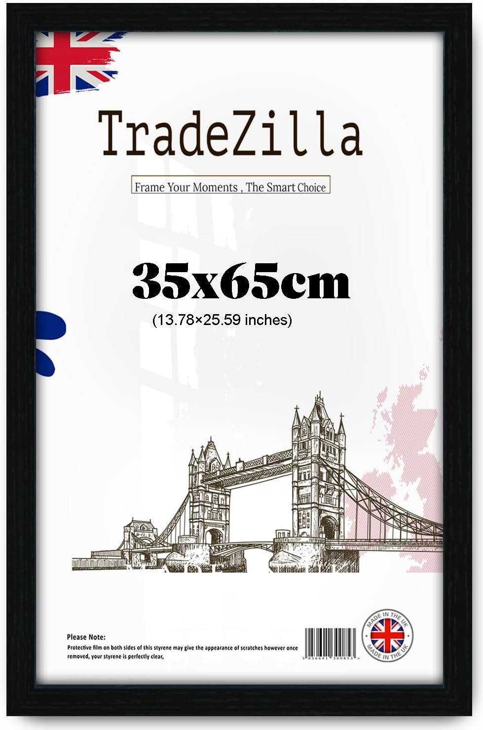 TradeZilla Modern 35x65cm Gallery Photo Frame | Solid MDF Wood with Perspex Sheet | Wall Hanging Frame for Home, Bedroom & Office Art Display - (Black)