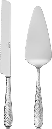 Hudson Essentials Bergamo - Juego de cuchillos y servidores de pastel de boda de acero inoxidable 18/10 martillados, perfecto para bodas,