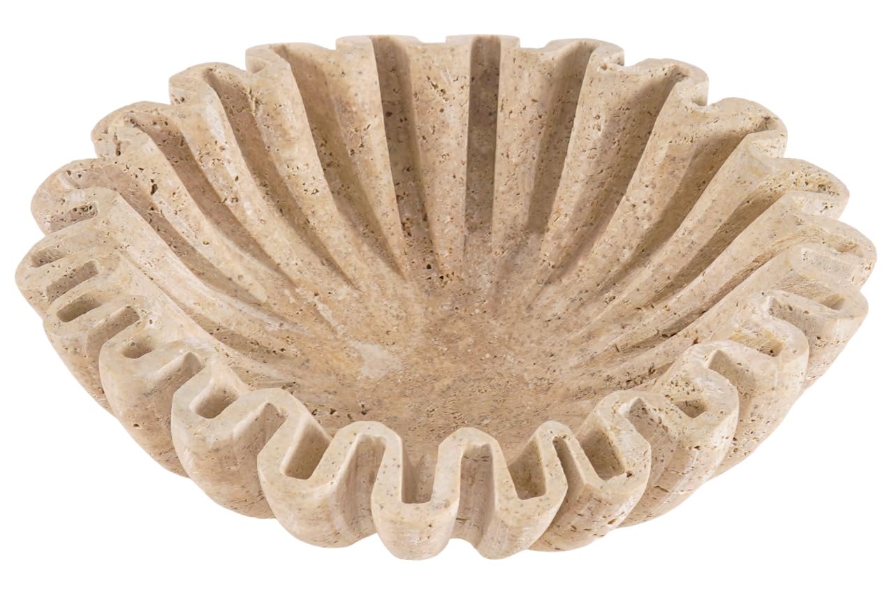 SPESHSTONES Cuenco de mármol con volantes de 8 pulgadas, hecho a mano, para encimera de cocina, cuencos festoneados decorativos grandes para comedor, centros de mesa de café y decoración del hogar