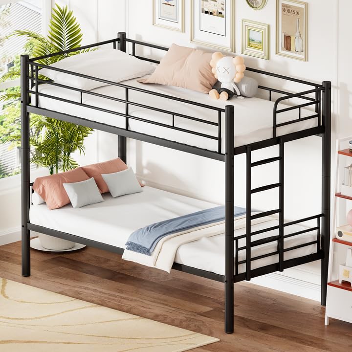 Generisch Etagenbett Metall, Ausgestattet mit Leiter und Absturzsicherung, Geeignet für Erwachsene und Jugendliche, 90×200 cm, Schwarz